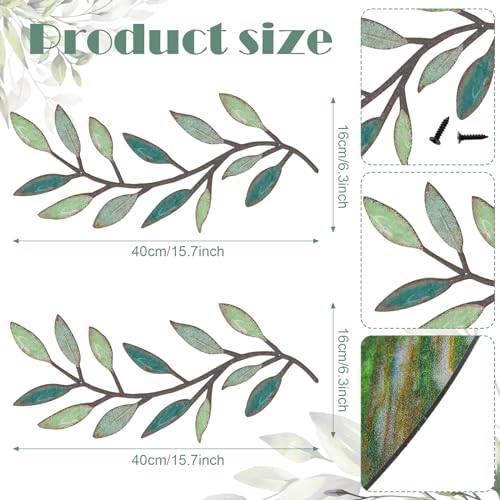 Zhengmy 2 Pieces Metal Tree Leaf Wall Decor Vine Olive Branch Leaf Wall Art Living Room, Hallway Wall Decor Outdoor Decoration(Gradient Green)