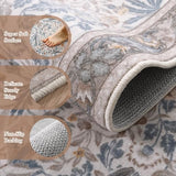 Boho Kitchen Runner Rugs Non Skid Washable, Floral Hallway Runner Rug 8 ft, Soft Flower Botanical Indoor Throw Carpet for Entry Entrance Bedroom Bedside Laundry Room, Beige