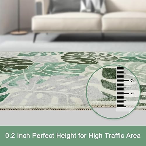 Wonnitar Monstera Leaf 2x4.3 Bathroom Runner Rug, Washable Non-Slip Bath Rug Runner, Coastal Green Soft Laundry Room Carpet, Low Pile Floor Carpet for Bedroom Entry Kitchen