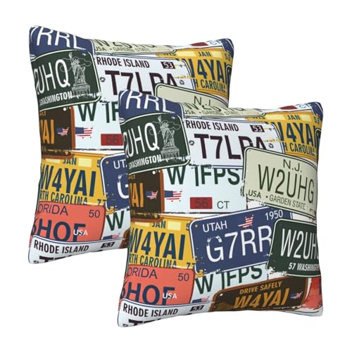 License Plate Deluxe Fabric Throw Pillows,Square Lumbar Pillows,Elegant Addition to Any Room
