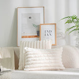 DEELAND Pack of 2,Double-Sided Faux Fur Plush Decorative Throw Pillow Covers Fuzzy Striped Soft Pillowcase Cushion Covers for Sofa Couch Bedroom Home, Cream White