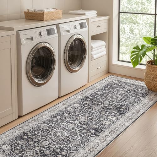 Runner Rug 3x10 Washable Non-Slip Vintage Boho Soft Rug Black