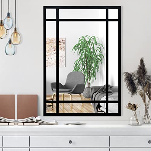 HQiJun Black Rectangle Mirror, Farmhouse Decorative Wall Mirror for Entryway, Living Room, Bedroom, Hallway, Fireplace, Accent Wall Decor (Black1, 34" x 24")