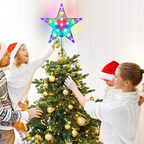 Christmas Tree Topper, FISHOPE 9.5" Tree Toppers Christmas Decorations Lighted Star, Multicolour Tree Topper Star with Lights 31 LED for Xmas Holiday Party Gift Décor (3AA Battery Powered)