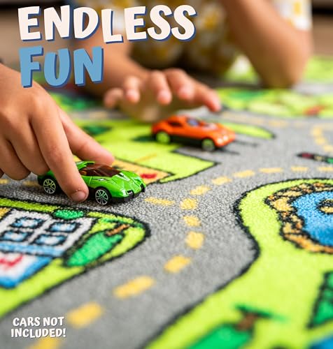ToyVelt Carpet Playmat Kids Rug - Medium 43” x 26” Educational City Road Traffic Mat for Kids Ages 3–12 - Preschool Rug & Play Room Carpet with Skid-Proof Backing - Bedroom & Playroom