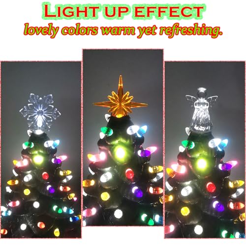 110Pcs in 10 Colors Ceramic Christmas Tree Replacement Bulbs - Plastic Lights Pegs, Included Angel Topper＆Snowflake Top＆Cross Stars.