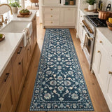 jinchan 3x10 Traditional Floral Rug, Washable Rug Runner, Midnight Blue