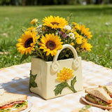 Small Purse Vase for Flowers - Sunflower Cute Handbag Flower Vase for Modern Table Centerpiece Decor, Unique Beige Resin Vases for Party, Kitchen, Bouquet, Bedroom, Livingroom