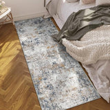 Washable 2x6 Runner Rug, Blue Rust Abstract Non-Slip for Hallway, Kitchen