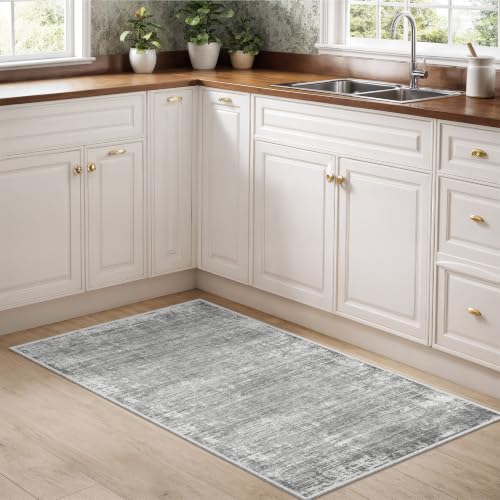 Washable 2x4 Entryway Rugs Abstract Kitchen Rug Soft Carpet Grey