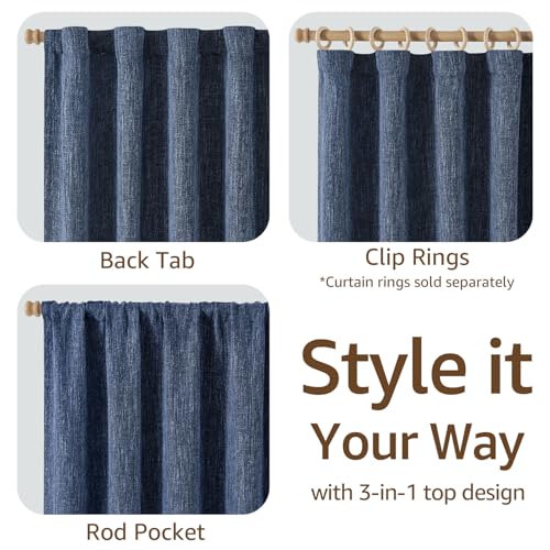 jinchan Burlap Linen Look Curtains 84 Inches Long Blue Textured Curtains for Living Room Light Filtering Farmhouse Curtain Panels Semi Sheer Country Rustic Bedroom Window Drapes Rod Pocket 2 Panels