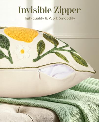 Embroidered Throw Pillow Cover, 18x18 Inch, Lemon Branch