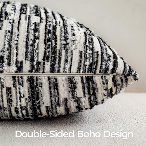 Boho Striped Decorative Throw Pillow Covers 26"X26" Set of 2，Black