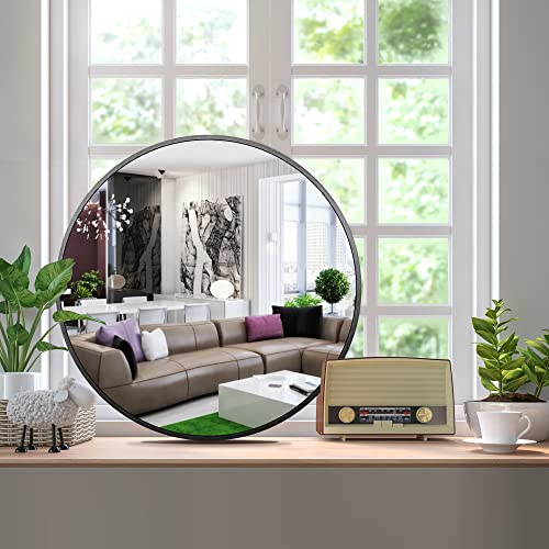 Itrue 12 Inch Small Round Decorative Wall Mirror, HD Silver-Coated Glass with Brushed Black Metal Frame, Minimalist Modern Accent Mirror for Vanity, Narrow Walls, Bathroom, Bedroom & Entryway