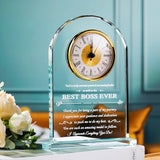 YWHL Best Boss Birthday Gifts for Women Men, Meaningful Boss Appreciation Gift for Female, Laser Engraving Glass Table Clock for Boss's Day Retirement Work Anniversary (Battery not Included)