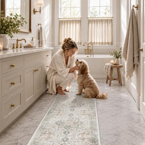 GENIMO 2'6"x12' Washable Runner Rug Non Slip for Hallway, Gray Beige