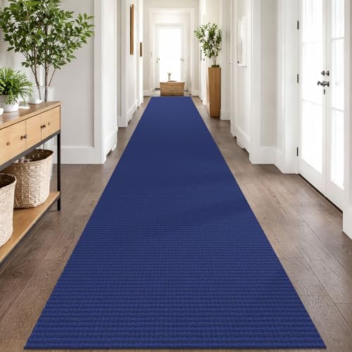 Washable Exrea Long Hallway Runner Rug 3x20 Non Slip Rubber Backed Kitchen Runner Entryway Runner Indoor, Woven Rugs Floor Carpet for Kitchen Hall Entryway, Royal Blue/Navy