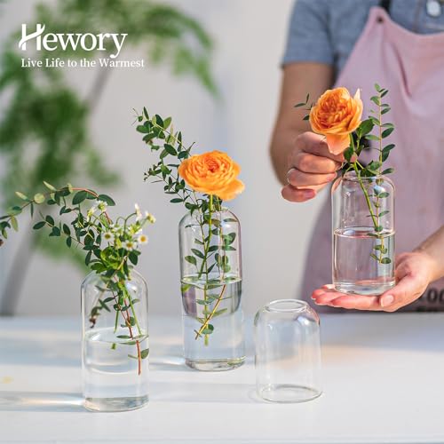 Glass Bud Vases for Flowers - Hewory Blown Modern Small Glass Vases for Centerpieces Set of 12, Mini Clear Bulk Flower Vases for Wedding Party Events Home Decor Floral Arrangement (Not Include Flower)
