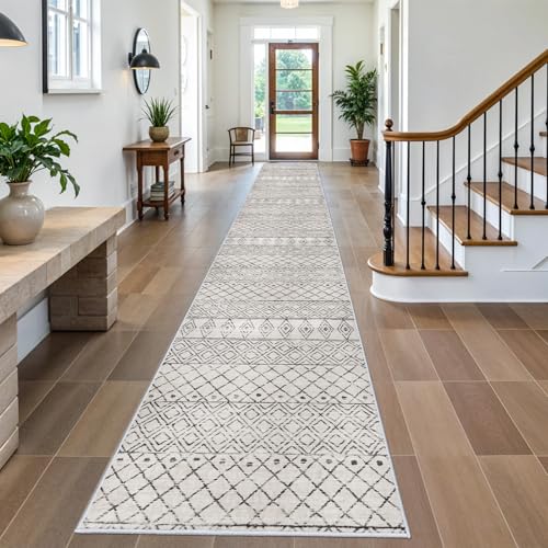 3x20 Washable Extra Long Runner:Hallway Runner Rug Geometric Grey
