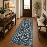 jinchan 3x8 Traditional Floral Rug, Washable Runner Rug, Midnight Blue