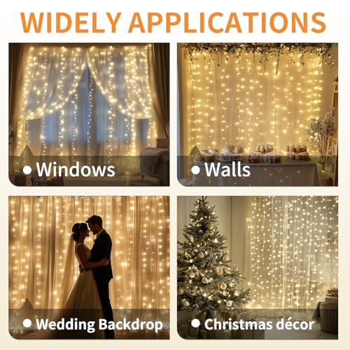 Fairy Curtain Lights, 200 LED Upgraded Tangle-Free Hanging Lights with Remote, USB Plug in String Lights for Bedroom Wall Window Wedding Party Xmas Home Décor - 6.6 x 6.6 Ft, Warm White
