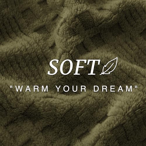 EXQ Home Fleece Throw Blanket for Couch or Bed - 3D Waffle Patchwork Pattern Jacquard Decorative Blankets - Cozy Soft Lightweight Fuzzy Flannel Blanket Suitable for All Seasons(50"×60", Moss Green)