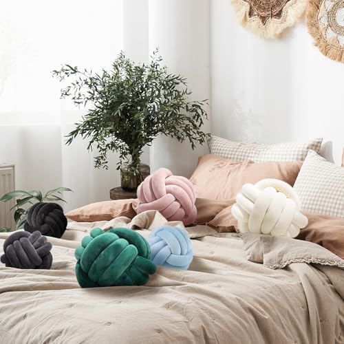 2 Pcs Knot Pillows, Black Knotted Ball Pillow Plush Throw Pillows for Bed Sofa Couch, 8.7" Decorative Round Pillow Cushions