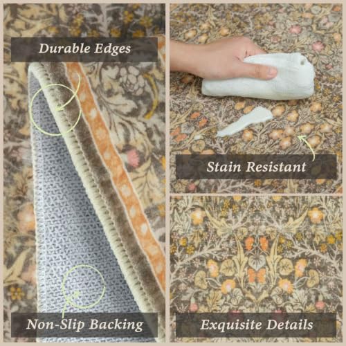 JTJ Taupe Brown Kitchen Rug Set of 3, Washable Non Slip Mats with Runner