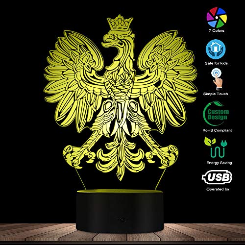 The Geeky Days Polish Coat of Arms Polska 3D Optical Illusion USB Light Home Decor Patriotic Polish Eagle Falcon LED Novelty Desk Night Lamp