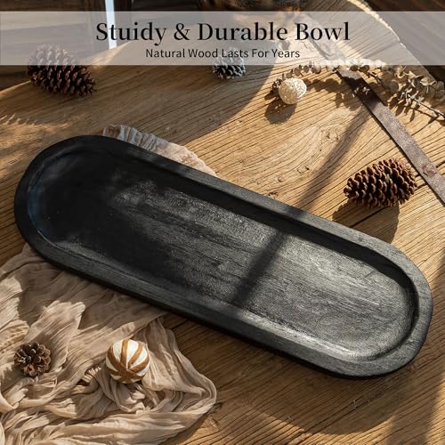 Hanobe Extra Large Wood Decorative Bowl for Table Centerpiece, 25.5" Black