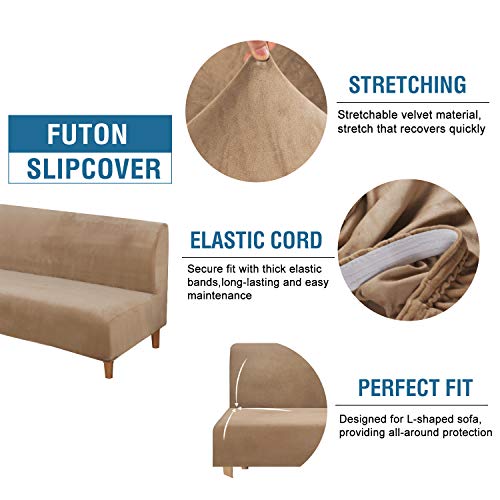 H.VERSAILTEX 3 Piece Sofa Cushion Covers Bundle Armless Futon Cover, Camel