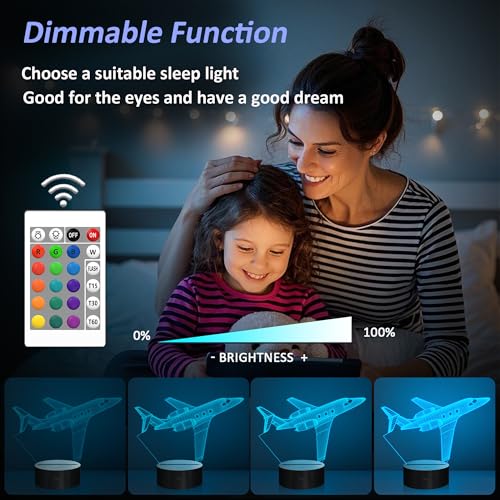 OkiyiD Airplane Gifts for Boy, Men, Aircraft Night Light, Gulfstream 3D Illusion Lamp with Remote and Touch Control, Plane Decor for Men Boy Kids Room, Birthday Gifts