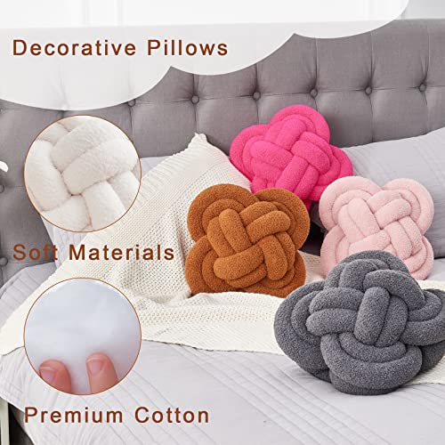 Knot Pillow, 12" Soft Decorative Throw Pillows for Couch Bed, Gray Pink Knotted Plush Throw Pillow Handmade Square Cushion Home Decor Pillows (Dark Brown, 12 Inches X12 Inches)