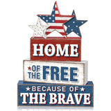 Yuntau 4 Pcs 4th of July Patriotic Table Decor Home of The Free Because of The Brave Wood Sign Red White Blue Table Centerpiece 250th Anniversary Independence Day Decor for Home Indoor Office Shelf