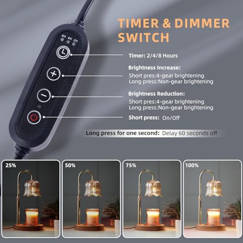 Candle Warmer Lamp with Timer: Adjustable Dimmable Height Adjustable Warming - Flower Shape Wax – detail view
