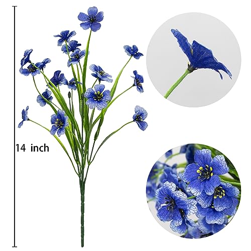 15 Bundles Artificial Flowers UV Resistant Outdoor Plants No Fade Faux Plastic Shrubs Fake Silk Flowers Window Box Garden Porch Home Decoration(Blue)