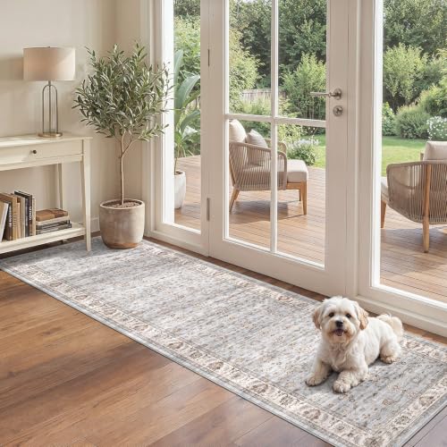 Runner Rug 2x8 Washable Non-Slip Kitchen Runners, Gray/Light Blue