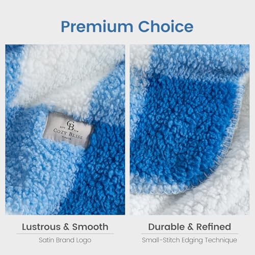 Cozy Bliss Luxury Sherpa Throw Blanket for Couch, Premium Reversible Buffalo Plaid Thick Throw, Warm Cozy Soft Blanket for Home and Gifts (Light Blue, 50" x 60")