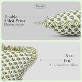 CPC Block Print Ruffle Throw Cover Emerald Green 20"x20" Inch Pack of 2-100% Cotton Ruffle Couch Decorative Boho Pillows Case for Living Room, Bedroom, Sofa, Farmhouse Gift for Spring, Mother's Day