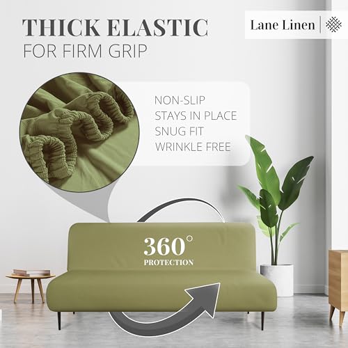 LANE LINEN Armless Futon Cover - Easy Stretchable Futon Covers Full Size, Soft Elastic Textured Fabric Sofa Bed Cover, Sofa Protector Cover for Kids, Machine Washable Couch Slipcover - Olive Green