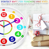 Kids Wall Clock - Non-Ticking, Battery-Operated Time Teaching Clock for Kids, Ideal for Children’s Bedrooms, Playrooms, and Stylish Home Décor – White, 12 Inch