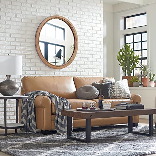 sawsile Round Wood Mirror,24 inch Circle Rustic Farmhouse Natural Wooden Frame Boho Beads Wall Mirror for Bathroom,Living Room,Bedroom or Entryway