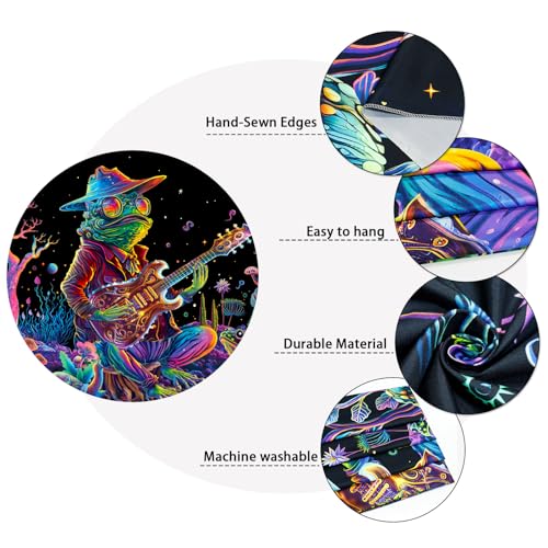 Galoker Blacklight Frog Tapestry Fantasy Neon Mushroom Tapestries UV Reactive Plant Floral Wall Tapestry Galaxy Space Tapestries Wall Hanging for Home Decor(H51.2×W59.1 inches)