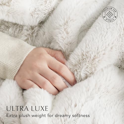 EVERGRACEHOME Ultra Soft Luxury Fluffy Mink Faux Fur Throw Blanket, Thick Warm Fall Winter Blankets for Bed, Couch, Cozy Plush Reversible Blanket for Chair, Sofa (Tipped Champagne Ivory, 60"x80")