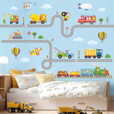 DECOWALL SG2-2107 Construction Transportation Wall Decals Car Truck Tractor Road Stickers for Kids Boys Living Room Decor Bedroom Playroom Nursery Peel and Stick Removable