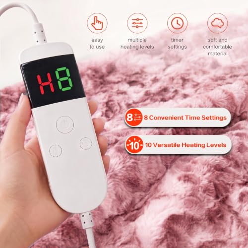 Electric Heated Blanket Throw Size 50"x60", Soft Sherpa Faux Fur Heating Blanket with 10 Adjustable Heat Settings, Fast Heating, 1-8 Hour Timer Auto Shut Off & Overheat Protection & Machine Washable