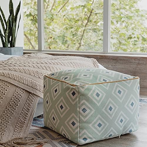 MOCOFO Boho Pouf Cover Unstuffed Square Ottoman Pouf Chair,Home Decor Pouf Cover(Green,40x40x30cm)