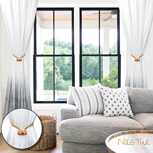 NazTur Magnetic Curtain Tiebacks- Upgrade 2022 with a Thicker Twist Rope & Strong Magnet Tieback Window Treatment Holdbacks Draperies Holders Decorative Drape Handmade Tie Back (Gold, 2)