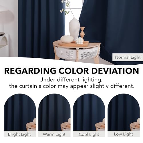 Deconovo Solid Back Tab and Rod Pocket Curtains Blackout Curtains Thermal Insulated Drapes Room Darkening Curtains for Living Room 52Wx84L Inch Navy Blue 2 Panels