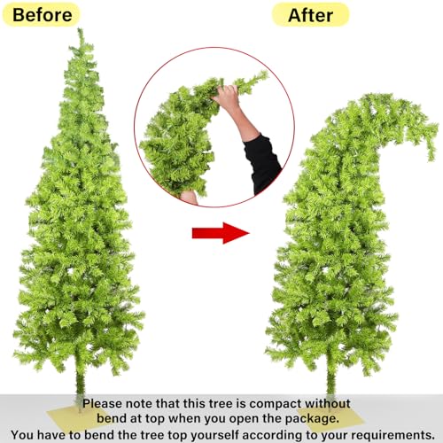 Juegoal 5 FT Artificial Christmas Tree, Pre-Lit Curved Shape Artificial Whimsical Xmas Tree with 150 LED Warm White Lights & Colorful Balls, 8 Lighting Modes Bendable Fake Pine Tree with Metal Base
